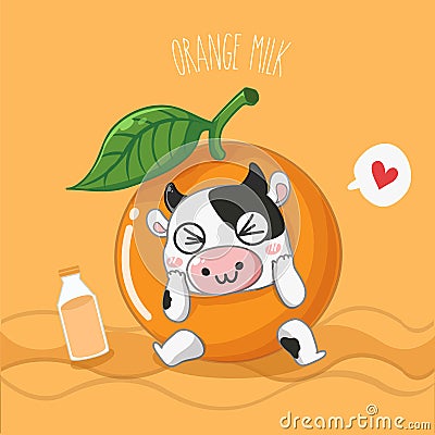 Orange milk dairy cow very cute. Vector Illustration