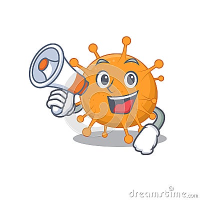 Mascot design of anaplasma announcing new products on a megaphone Vector Illustration