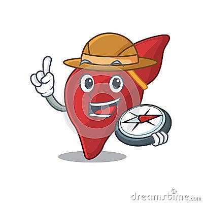 Mascot design concept of healthy human liver explorer with a compass Vector Illustration