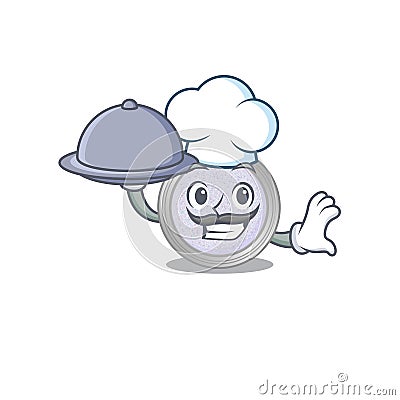 Mascot design of glitter eyeshadow chef serving food on tray Vector Illustration