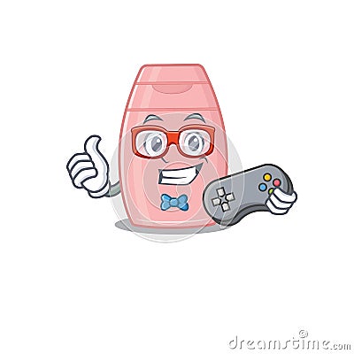 Mascot design style of baby cream gamer playing with controller Vector Illustration