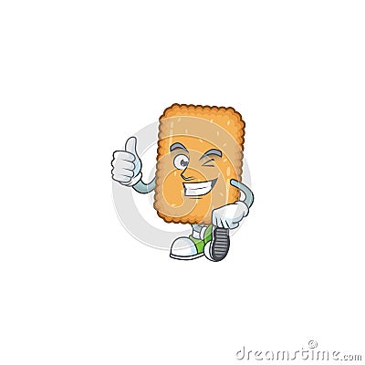 Mascot design style of biscuit showing Thumbs up finger Vector Illustration