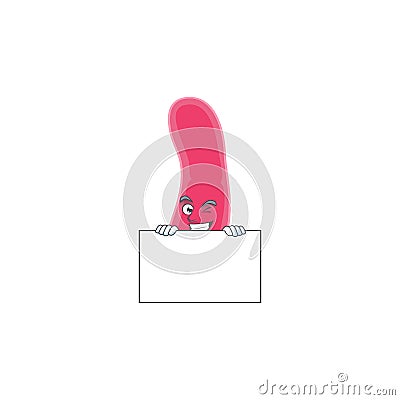Mascot design style of fusobacteria standing behind a board Vector Illustration