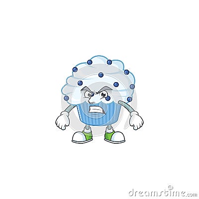 Mascot design style of vanilla blue cupcake with angry face Vector Illustration