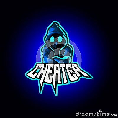 Mascot esport character logo gaming blue jacket costume with mask. Logo gaming for team squad Vector Illustration