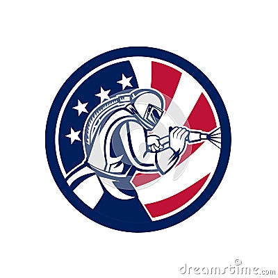 American Sandblaster Abrasive Blasting USA Flag Icon Vector Illustration