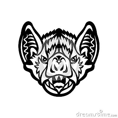 Head of Vampire Bat or White-Winged Vampire Bat Front View Black and White Mascot Vector Illustration