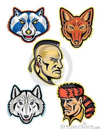 American Wildlife and Folklore Heroes Collection Vector Illustration