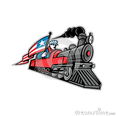 American Steam Locomotive Mascot Vector Illustration