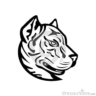 Head of a Spanish Bulldog or Spanish Alano Mascot Black and White Vector Illustration