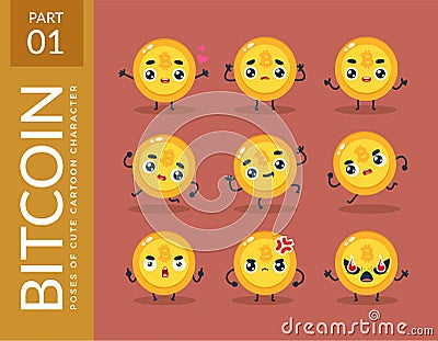 Mascot images of the Bitcoin. First set. Vector Illustration Vector Illustration
