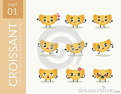 Mascot images of the Croissant. First set. Vector Illustration Stock Photo