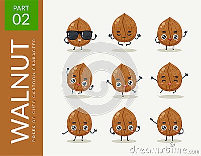 Mascot images of the Walnut. Second set. Vector Illustration Stock Photo