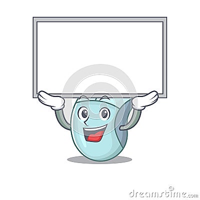 A mascot picture of computer mouse raised up board Vector Illustration