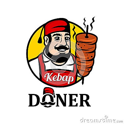 Mascot seller of Turkish food. Doner kebab Vector Illustration