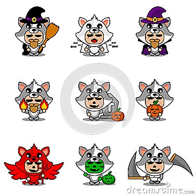 Mascot set bundle halloween cat Vector Illustration