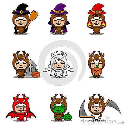 Mascot set bundle halloween deer Vector Illustration