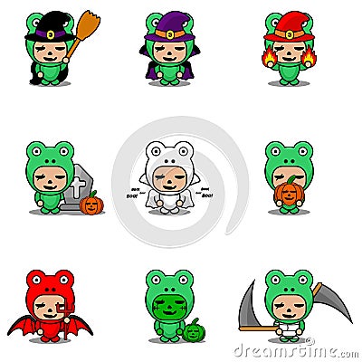 Mascot set bundle halloween frog Vector Illustration