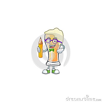 Mascot a student holding pencil in the cartoon beer glass Vector Illustration