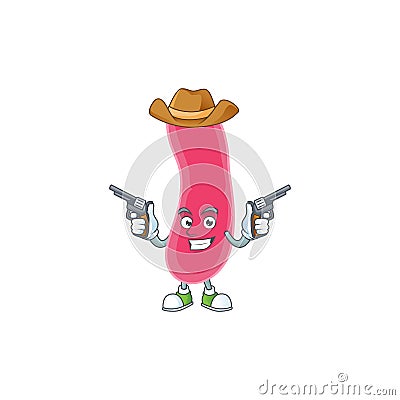 A masculine cowboy cartoon drawing of fusobacteria holding guns Vector Illustration