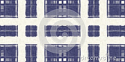 Masculine indigo tartan linen seamless border. All over print of navy blue lodge plain cotton plaid ribbon. Stock Photo