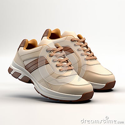 Masculine White And Brown Shoes: Uhd 3d Model With Natural And Man-made Elements Stock Photo