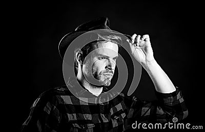 Masculinity and brutality concept. Archetypal image of Americans abroad. Cowboy life came to be highly romanticized Stock Photo