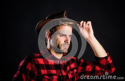 Masculinity and brutality concept. Archetypal image of Americans abroad. Cowboy life came to be highly romanticized Stock Photo