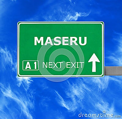 MASERU road sign against clear blue sky Stock Photo