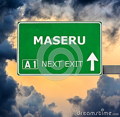 MASERU road sign against clear blue sky Stock Photo