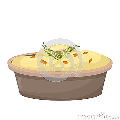 Mashed potato, puree in dish colorful and closeup view isolated on white background. Traditional, healthy food, boiled vegetables Cartoon Illustration