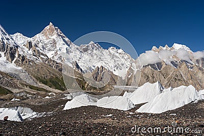 Masherbrum mountain peak or K1 mountain at Goro II camp, K2 trek Stock Photo