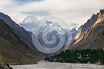 Masherbrum Mountain View from Hushe valley Stock Photo