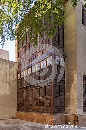 Mashrabiya facade of El Sehemy house, an old Ottoman era historic house in medieval Cairo, Egypt, originally built in 1648 Stock Photo