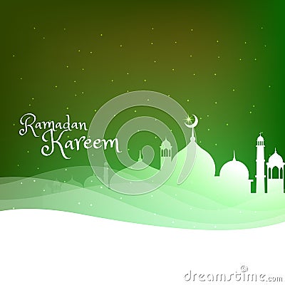 Masjid silhouette on green background with wave Vector Illustration