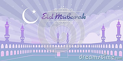 Masjidil Haram in Makkah, Saudi Arabia of Eid Mubarak Happy Eid vector design Vector Illustration