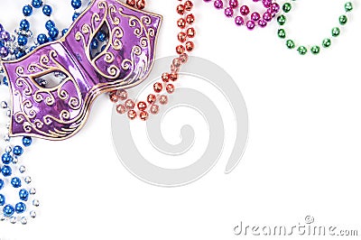 Mask and beads with copyspace Stock Photo