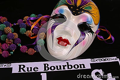 Mask, Beads and Rue Bourbon Stock Photo