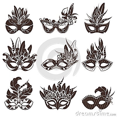 Mask Black White Icons Set Vector Illustration