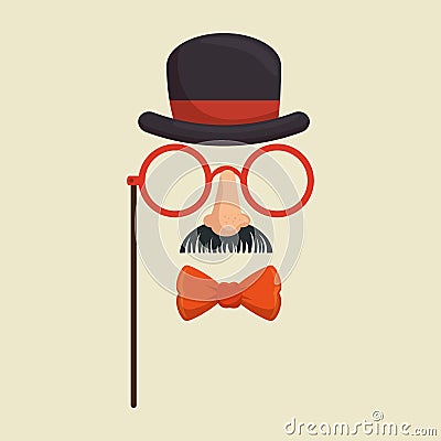 Mask gentleman hat and glasses mustache bowtie Vector Illustration