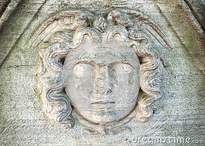 The Mask of Medusa the Gorgon on the sarcophagus. Istanbul Stock Photo