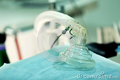 Mask for narcosis on table Stock Photo