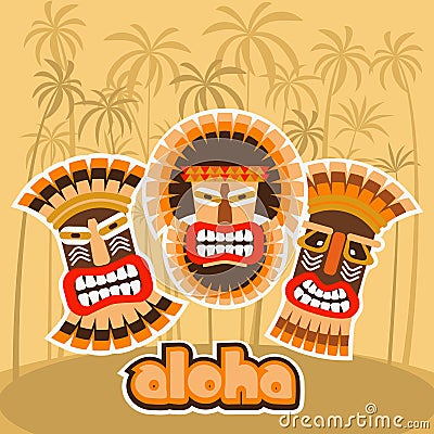 Mask and palm trees Vector Illustration