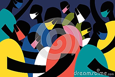 Silhouettes of people wearing face masks Vector Illustration