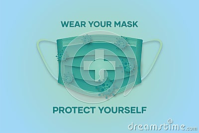 GREEN MASK PROTECT FROM CORONA VIRUS Stock Photo