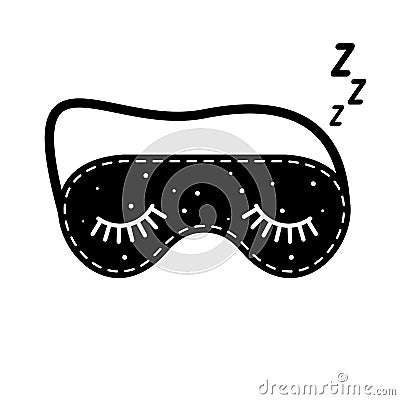 Mask for sleep. Black eye bandage for sleep. Closed eyelids. Vector Illustration