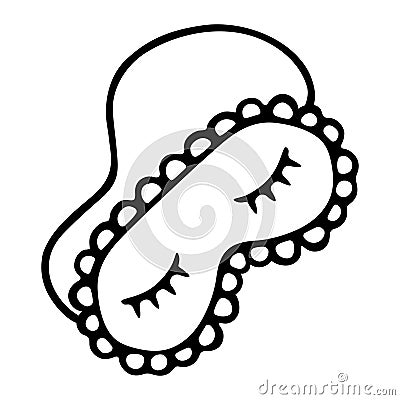Mask for sleep. Cute accessory with a pattern of closed eyes. Sketch. Doodle style Vector Illustration