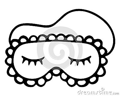 Mask for sleep. Cute accessory with a pattern of closed eyes. Sketch. Doodle style Vector Illustration