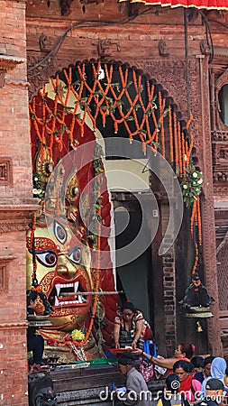 Indra Jatra. Mask of Swet Bhairav Editorial Stock Photo