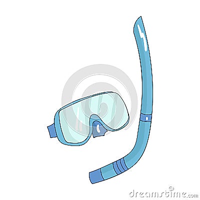 Mask and tube for diving icon in cartoon style on white background. Family holiday symbol stock vector Vector Illustration